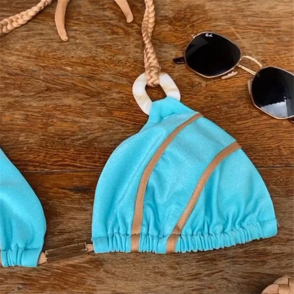 BLUE Braided Ties Bikini Swimsuit - Picture 2 of 14